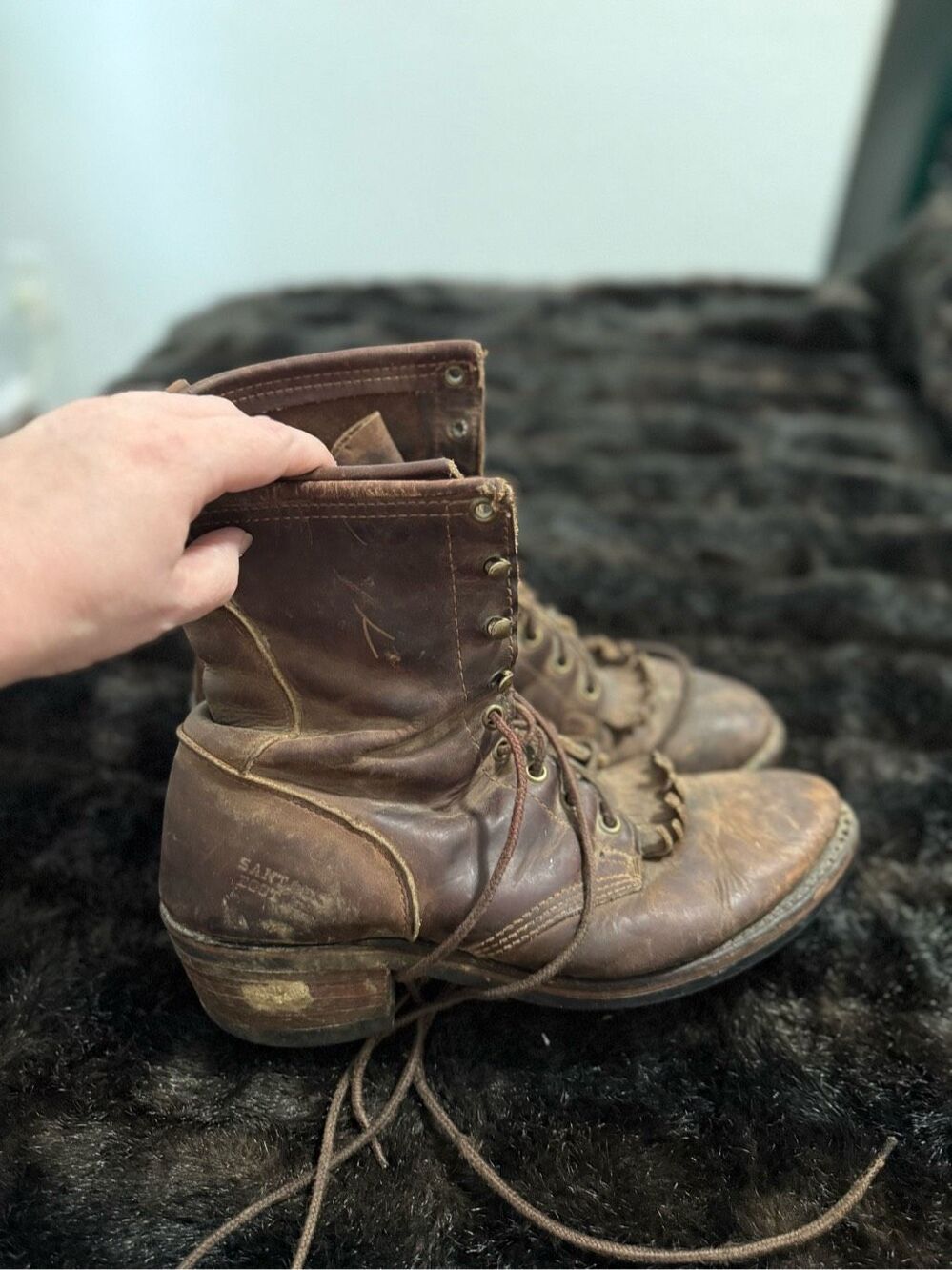 VTG Santa Fe Boot Company Packer Logger Boots 9 d Lace Up Brown Leather Kiltie